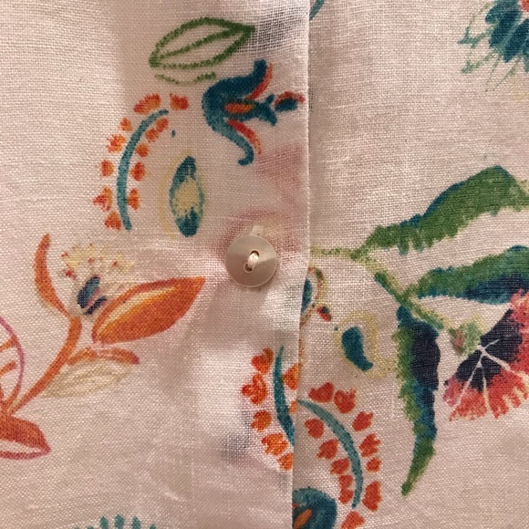J Jill Love Linen Sleeveless Blouse Size XS Oversized White Floral Button Up - Picture 10 of 16